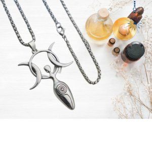Triple Moon Goddess Necklace, Goddess Hecate Necklace, Pagan Witch Goddess Gift